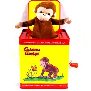 Schylling Curious George Jack-in-the-Box Musical Tin Toy Plush Monkey 21074W